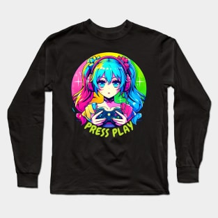 Press play gamer girl Long Sleeve T-Shirt